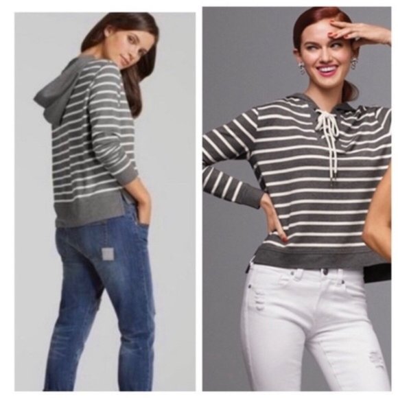 CAbi Tops - Cabi Winward Stripe Hoodie Style 5324 Gray White